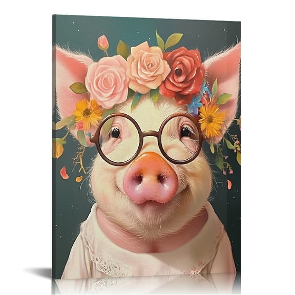 Creowell Cute Pig Canvas Wall Art Modern Prints for Home Decor Living Room Bathroom Bedroom Office 16x20in