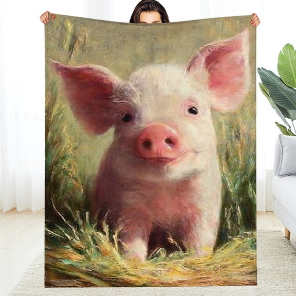 Creowell Cute Pig Throw Blanket Adorable Smiling Animal in Rustic Farm Style Blankets Soft Cozy Throws for Adults Farmhouse Bed Sofa Dorm Living Room Home Decor Gifts 30*40in