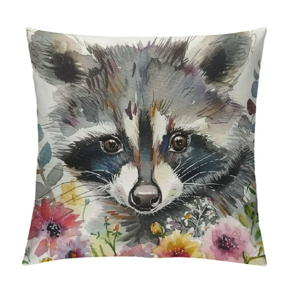 Creowell Cute Raccoon Decorative Throw Pillow Covers Pillows Case Square Cushion Cover Pillowcase for Sofa Couch Bedroom Patio 12x12in