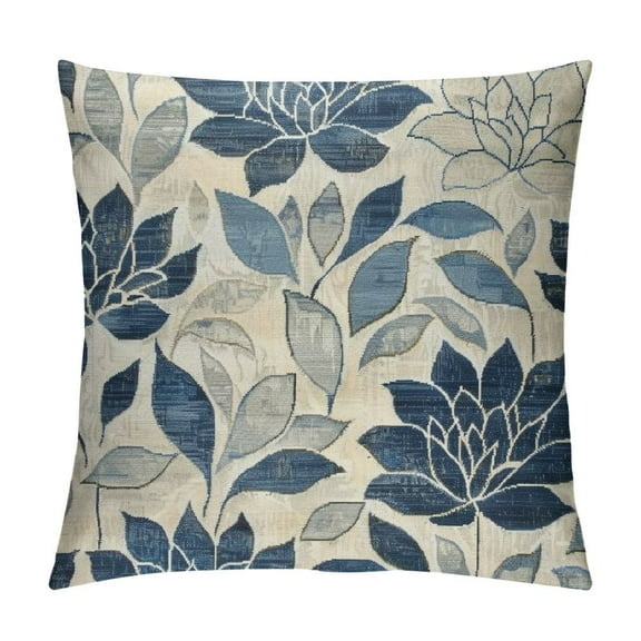 Creowell Dahlia Pillow Covers Summer Rust Geometric Flower Outdoor Decorative Throw Pillows Farmhouse Navy Blue Pillow Case Square Cushion Cover for Home Sofa Living Room