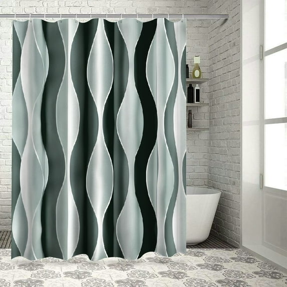 Creowell Dark Green Geometric Shower Curtain, Waterproof Design and Polyester, Quick-Drying, Green Fabric Shower Curtains Set for Bathroom, Machine Washable with Hooks 60x72