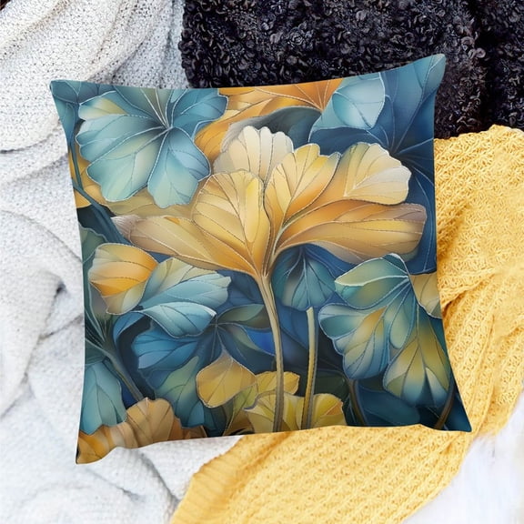 Creowell Decor Indoor Decoration Blue and Yellow Petals Pillow Covers for Home Sofa Couch 18x18in