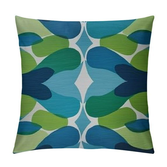 Creowell Decorative Green Blue Abstract Throw Pillow Covers, Geometric Outdoor Cushion Cover Square Pillowcase for Car Sofa Couch Home Decor White