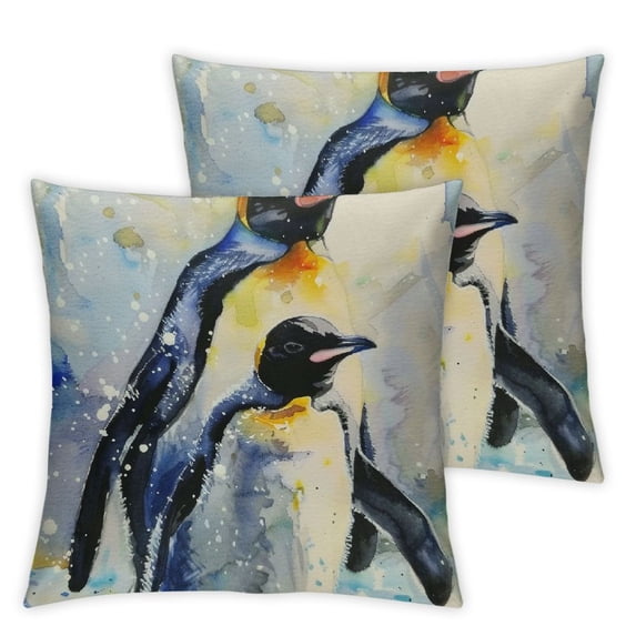 Creowell Decorative Throw Pillow Cover,Watercolor Penguin Mom and Baby Throw Pillow Case Cushion Cover Home Décor Sofa Decorative Pillow White