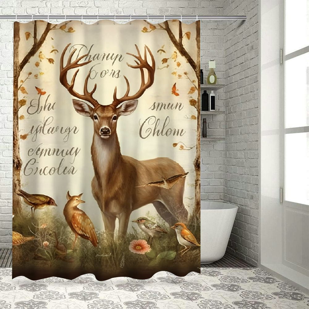 Creowell Deer And Tree Pretty Shower Curtain Bathroom Decor 100