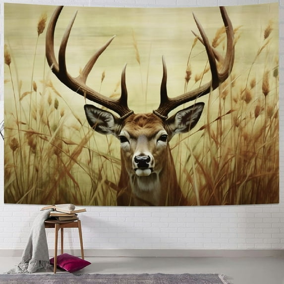 Creowell Deer Antlers Grass Tapestry Wall Decor Blanket for Home and Dorm, Vivid Pattern Design, Multi-Functional Wall Hanging, Easy Installation, 4 Size Options 40x60inch