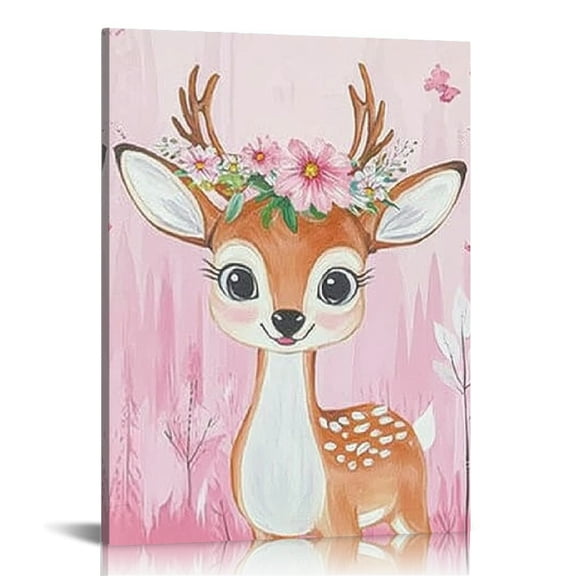 Creowell Deer Flower Crown Canvas Wall Art Home Decor 12x16 16x20 12x16in