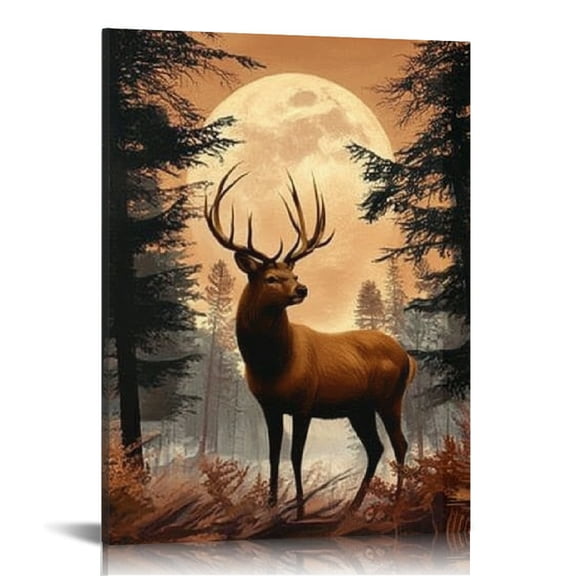 Creowell Deer Forest Moon Wall Art Canvas Print for Home Decor Living Room Bathroom Bedroom Office 12x16in