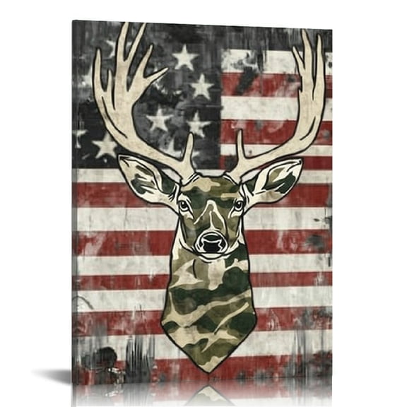 Creowell Deer Head Canvas Print Wall Art Home Decor for Living Room Bathroom Bedroom Office 12x16in