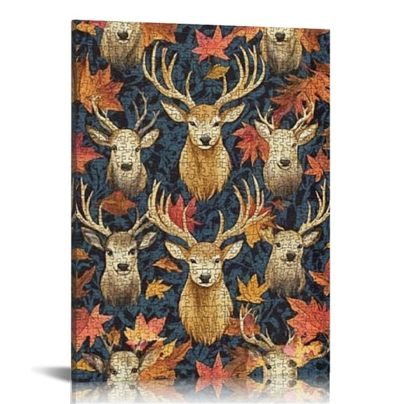 Creowell Deer Heads Leaves Wall Art Canvas Print Home Decor 12x16in