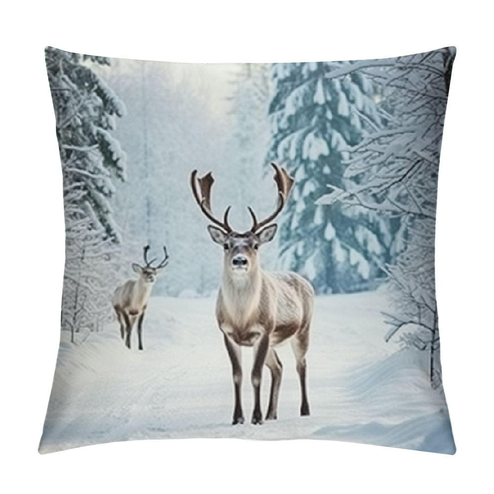 Creowell Deer Snow Trees Pillow Cushion Covers for Sofa Couch Bedroom