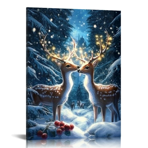 Creowell Deers Snow Shining Print On Canvas Wall Art Home Decor Living Room Bathroom Bedroom Office 12x16in