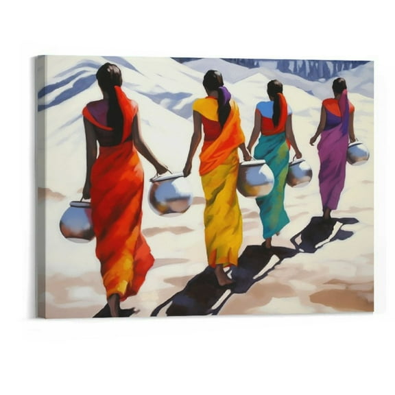 Creowell  Desert African Woman Canvas Wall Art African American Poster Canvas Wall Art Living Room Bedroom Dining Room Decor Mural (20x16 Inch)