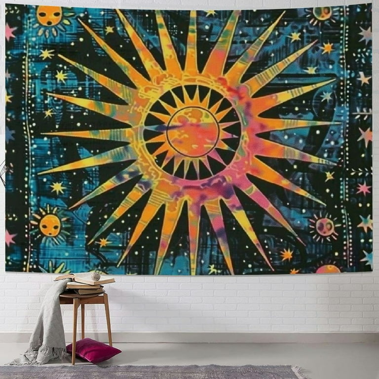 Creowell Dimond Burning Sun Moon Stars Psychedelic Tie Dye Mandala - Main Image