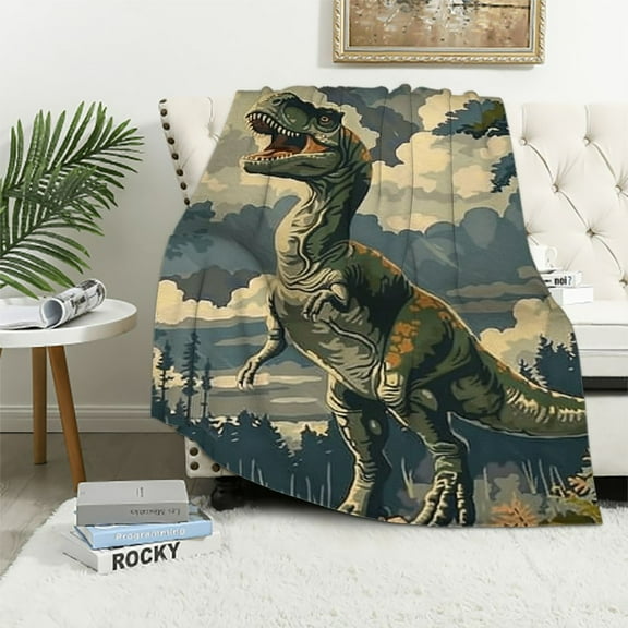 Creowell Dinosaur Blanket Gifts for Boys Kids Jurasssic Tyrannosaurus Dino Flannel Throw Blankets for Home Couch Bed Sofa Soft Fuzzy Lightweight Decor All Season White