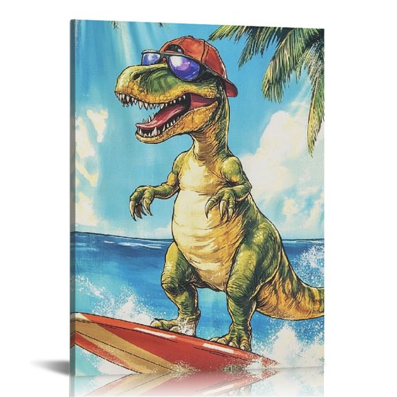 Creowell Dinosaur Palm Trees Canvas Prints Wall Art Home Decor 12x16in