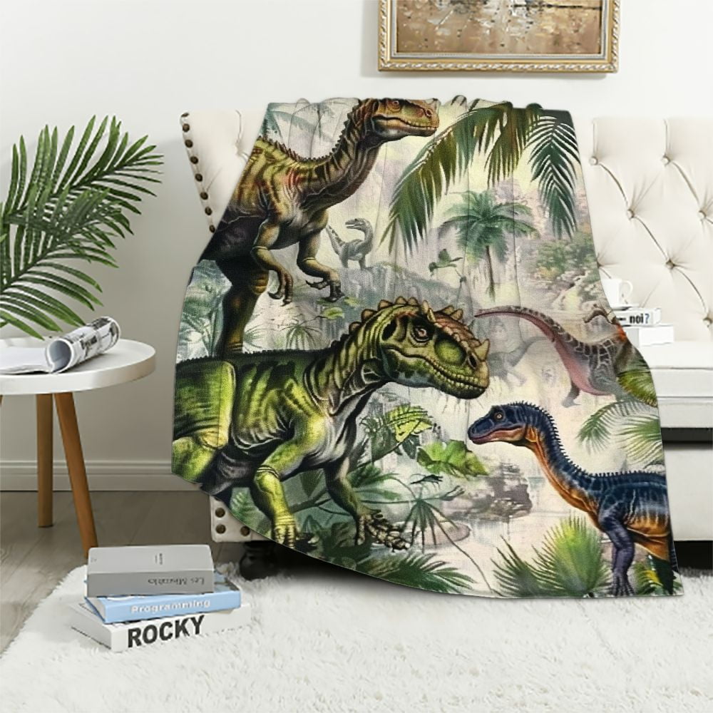 Creowell Dinosaur Throw Blanket for Boys, Cozy Dinosaur Theme Fuzzy Flannel Blanket Dino Gift for Kids, Dinosaur Blanket for Toddler Sofa Bed Couch Decor 50x60in