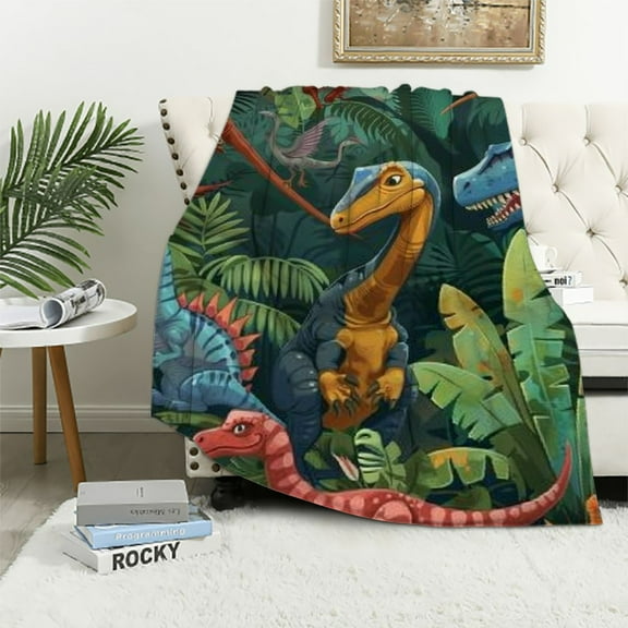 Creowell Dinosaur Throw Blanket || Ultra Soft Thick Cosy Fuzzy Fluffy Machine Washable Flannel Blanket for All Season Use Bedroom Couch & Home 60x80in