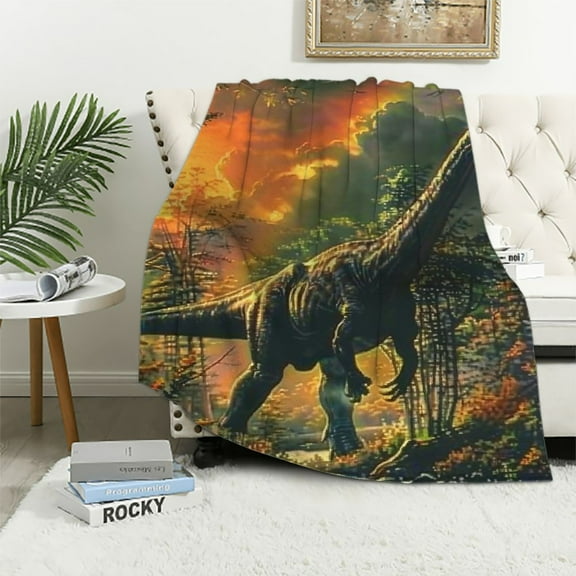 Creowell Dinosaurs Blanket 3D Realistic Dinosaur Throw Blanket,Sunset Jungle Blanket Prehistoric Dino Blanket,Volcanic Dinosaurios Room Decor  40x50in