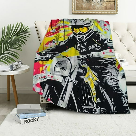 Creowell Dirt Bike Flannel Blanket Green Neon Throw Blanket Lightweight Soft Cozy Luxury Motocross Racer Fuzzy Blanket Motorbike Bed Blanket for Sofa Bedroom Office Travel 40x50in