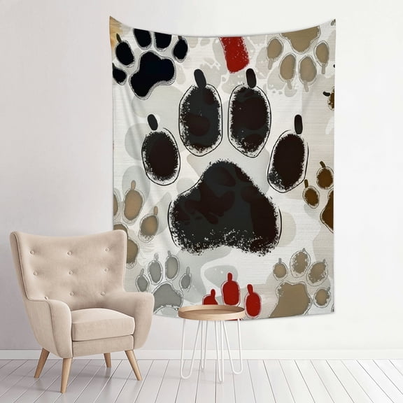 Creowell Dog Paw Print Furry Art Tapestry Wall Hanging for Decor 30*40in