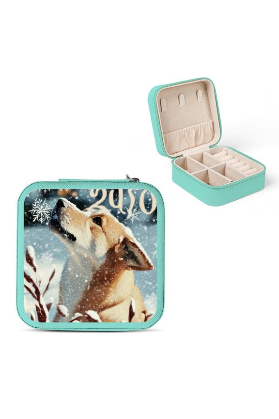 Dog Snowflakes Winter Christmas Gifts Jewelry Box for Necklace Ring Earring Storage Organizer Compact Size Green
