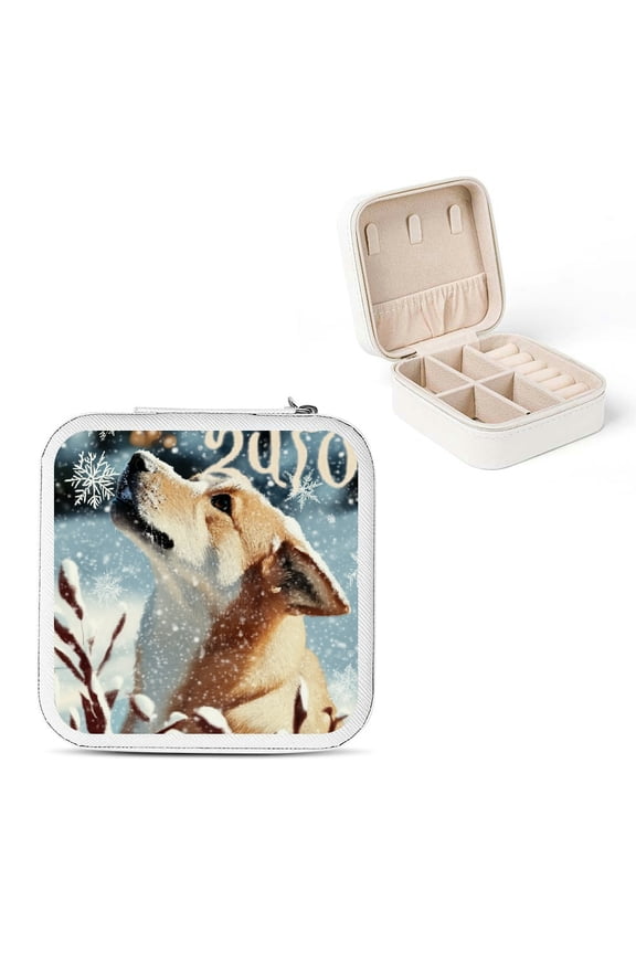 Dog Snowflakes Winter Christmas Gifts Jewelry Box for Necklace Ring Earring Storage Organizer Compact Size White