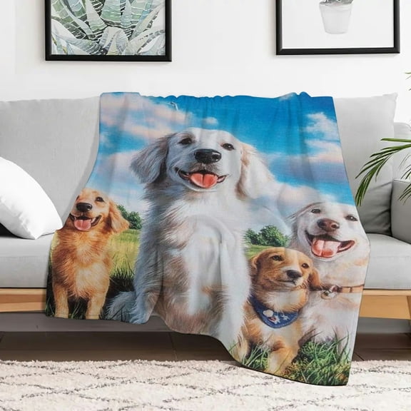 Creowell Dogs Grass Sky Flannel Blanket Lightweight Multi-Purpose Gift 30x40in