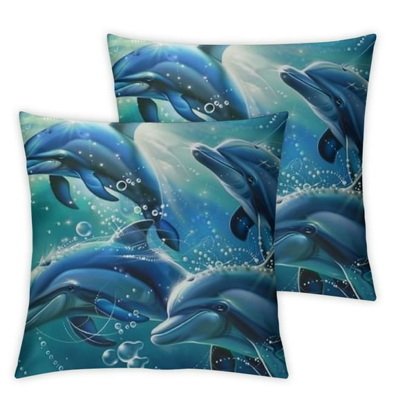 Creowell Dolphin Throw Pillow Cover , Underwater World Pillow Cover for Bed Sofa, Cute Marine Life Decorative Pillow Cover, Blue Wave Decor Cushion Cover Ocean Theme Bedroom Decor White