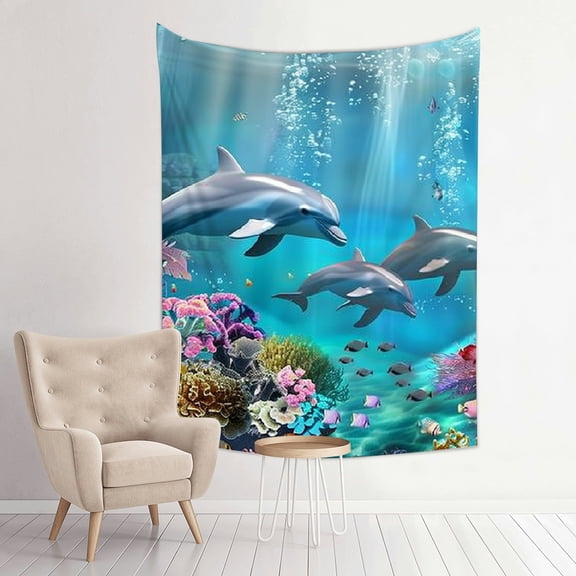 Creowell Dolphins Coral Reef Fish Tapestry Wall Hanging for Bedroom 30*40in