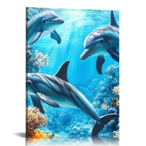 Creowell Dolphins Coral Reef Marine Life Canvas Print Wall Art 16x20in