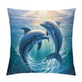 thumbnail image 1 of Creowell Dolphins Ocean Sunlight Pillow Covers for Indoor Outdoor Sofa Couch, Zipper Closure, 1PC 18x18in, 1 of 5