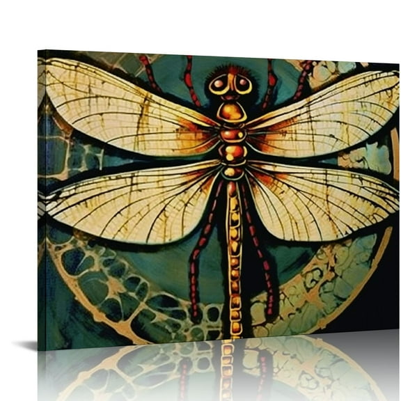 Creowell Dragonfly Canvas Wall Art - Rustic Dragonfly Paintings Art Decor for Office Home Bathroom Bedroom Living Room 20x16in