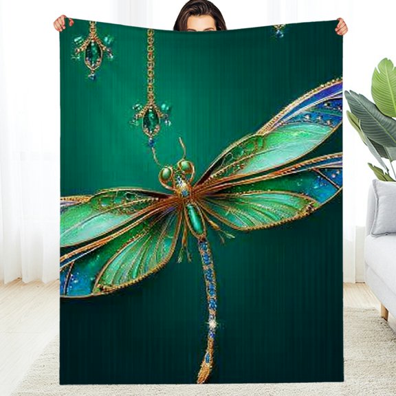 Creowell Dragonfly Jewelry Illustration Fuzzy Flannel Blanket 40*50in