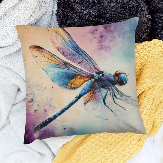 Creowell Dragonfly Pillow Case 100% Linen Decorative Cover Set of 1 20x20in