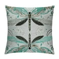 thumbnail image 1 of Creowell  Dragonfly Throw Pillow Cushion Cover, Ornamental Dragonfly with Lace and Damask Effects Image, Decorative Square Accent Pillow Case, Teal Turquoise Black 12x12in, 1 of 5