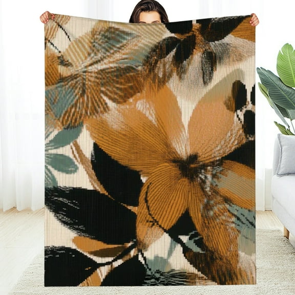 Creowell Durable Soft Flannel Blanket Leaves Flowers Generative Art 60*80in