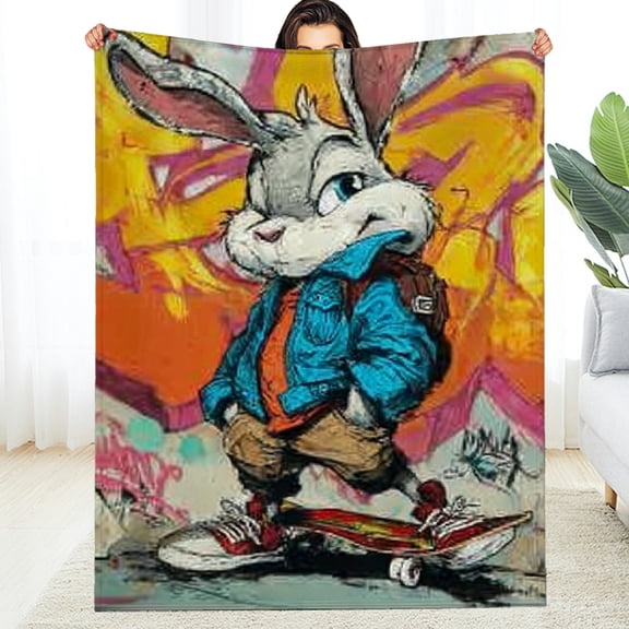 Creowell Durable Soft Warm Flannel Blanket Rabbit Skateboard Graffiti 40*50in