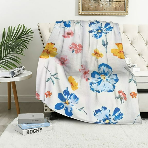 Creowell Easter Floral Throw Blanket, Spring Flowers Bed Blanket Oversized, Butterfly Soft Flannel Blanket Throw, Cozy Blanket for Couch Bedding Sofa Bedroom, Easter Gift Decor,