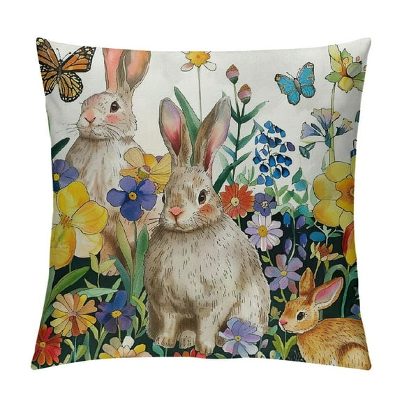 Creowell  Easter Pillow Covers Spring Bunny Daffodil Throw Accent Pillows Case Decorative Farmhouse Rustic Throw Pillow Covers for Sofa Couch Home Holiday Decor Decoration，Multi-Size