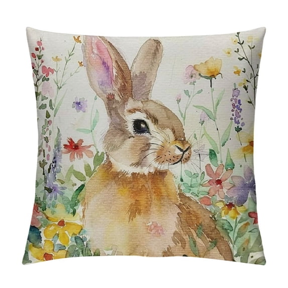 Creowell  Easter Pillow Covers Watercolor Easter Rabbit Spring Floral Throw Pillow Case Home Decorations Cushion Cover for Couch Sofa Bed Farmhouse Indoor Outdoor Easter Decorative