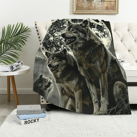 Creowell Eclipse Wolf Blanket for Bed - Eclipse Throw Blanket for Women, Men and Kids - Super Soft  Wolf Blanket Throw  Blanket Wolf Gifts  40x50in