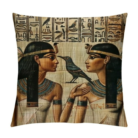 Creowell Egyptian Decorative Throw Pillow Cover Case,Papyrus Queen Nefertari Outdoor Pillow Cases Square Standard Cushion Covers for Sofa Couch Bed Car White