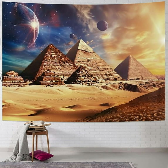 Creowell Egyptian Pyramid Tapestry Starry Sky Sphinx Wall Decoration Vintage Egyptian Art Tapestry Wall Hanging for Living Room Bedroom Decoration Painting