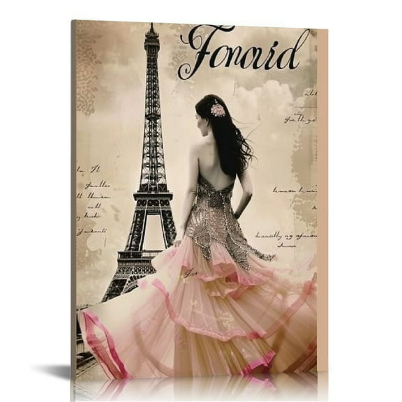Creowell Eiffel Tower Canvas Wall Art Pink Women Painting Wall Decor Romantic Paris Wall Art for Girls Room Paris Eiffel Tower Picture Eiffel TowerWall Pink Feather Wall Art 16x20 in/12x16 in