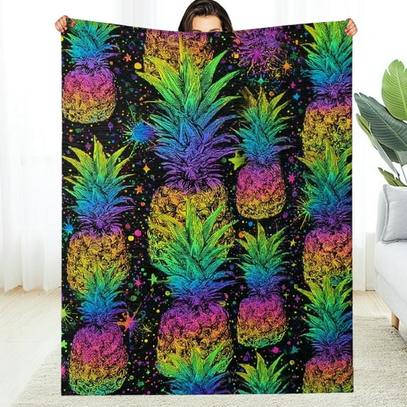 Creowell Electric Pineapple Blanket - Lightweight Soft Cozy Unique Gifts Blankets for Kids,Adult,Women,Galaxy Tropical Neon Fruit Throw,Home Room Modern Picnic Decor 40*50in