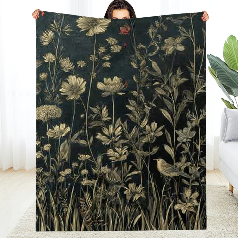 Creowell Elegant Botanical Throw Blanket, , Soft, Lightweight Gold ...