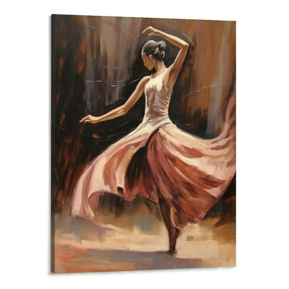 Creowell Elegant Girl Dance Wall Art Ballet Dance Poster Canvas Wall Art Living Room Bedroom Dining Room Decor Mural (16x20 Inch,Framed)