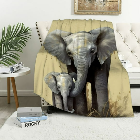 Creowell Elephant Baby Elephant Grass Throw Blanket Bedding Cozy Lightweight for Couch Sofa Bed All Seasons Adults 40x50in