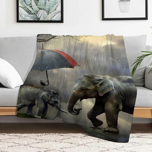 Creowell Elephant Baby Rain Fuzzy Fluffy Soft Cozy Blanket, Flannel Blankets for Couch Bed Sofa, Durable Warm Multifunctional Blanket for Sofa, Travel, Camping, Bed, Chair, All Season Gift 30x40in